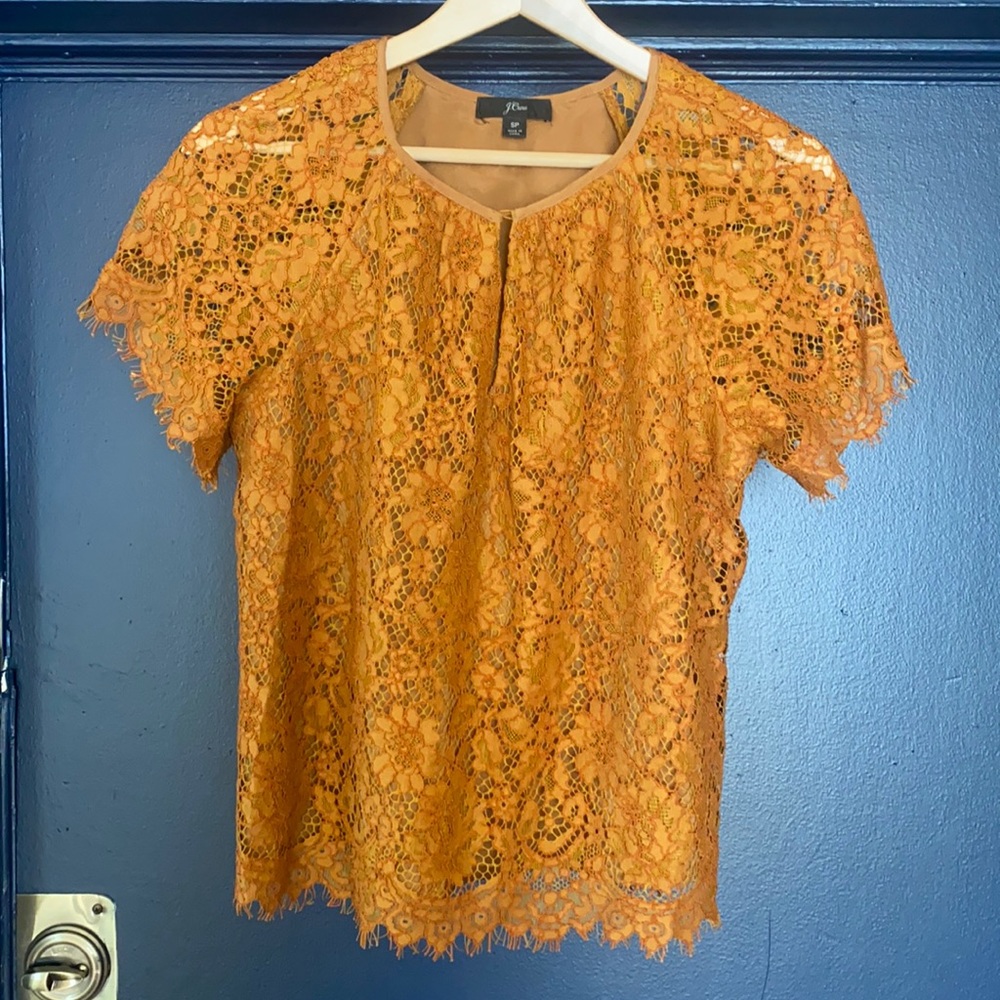 J Crew gold lace top S